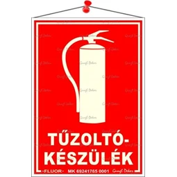 Információs tábla, 12,5x17,5 cm, fluoreszkáló, utánvilágítós, Tűzoltókészülék