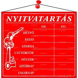 Információs tábla, 20x17,5 cm, Nyitvatartás, piros