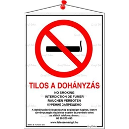 Információs tábla, 21x30 cm, többnyelvű, Tilos a dohányzás!