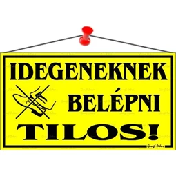 Információs tábla, 22,5x12,5 cm, Idegeneknek belépni tilos!, sárga