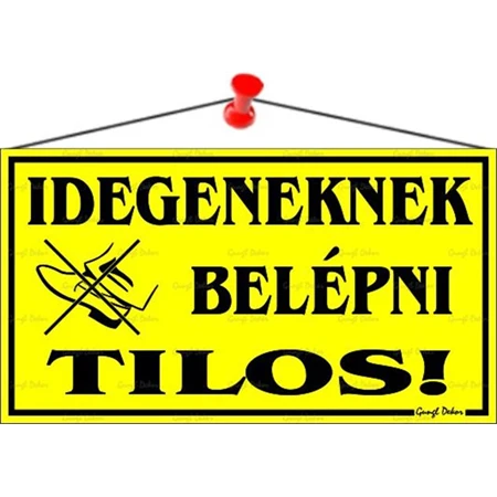 Információs tábla, 22,5x12,5 cm, Idegeneknek belépni tilos!, sárga