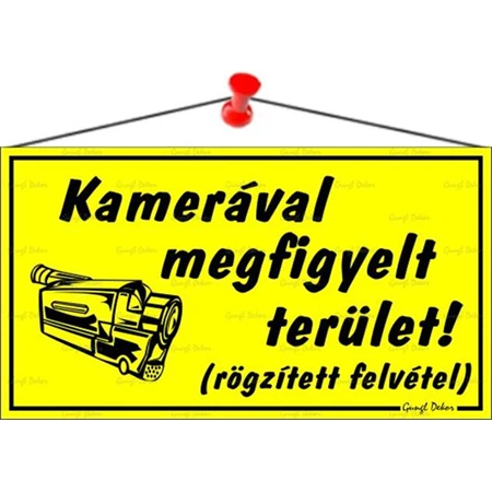 Információs tábla, 22,5x12,5 cm, Kamerával megfigyelt terület, sárga