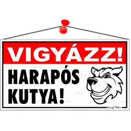 Információs tábla, 22,5x12,5 cm, Vigyázz! Harapós kutya!