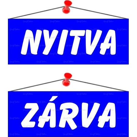 Információs tábla, 22x8,5 cm, kétoldalas, Nyitva/Zárva, kék