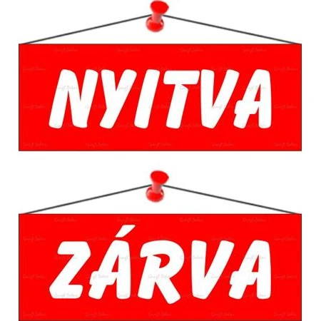 Információs tábla, 22x8,5 cm, kétoldalas, Nyitva/Zárva, piros