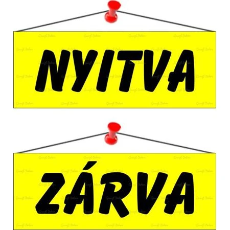Információs tábla, 22x8,5 cm, kétoldalas, Nyitva/Zárva, sárga
