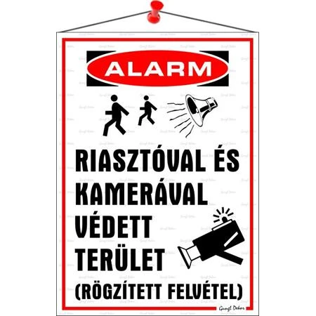 Információs tábla, 35x25 cm, Riasztóval és kamerával védett terület