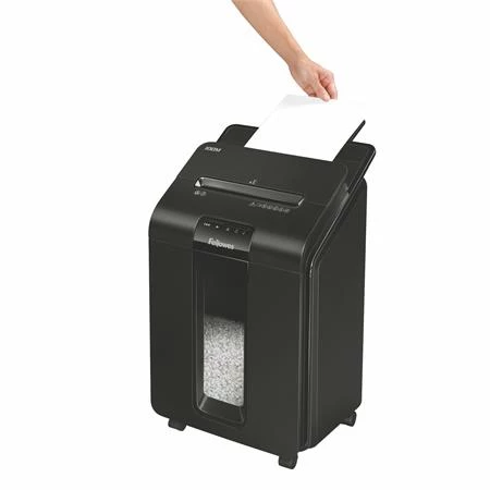 Iratmegsemmisítő, mini-konfetti, 90 lap, FELLOWES AutoMax 100M, biztonsági fokozat: P-4, 23 literes tartály
