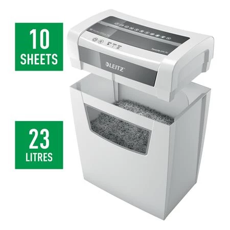 Iratmegsemmisítő, konfetti, 10 lap, LEITZ  IQ Home Office, biztonsági fokozat: P-4, 23 lieres tartály