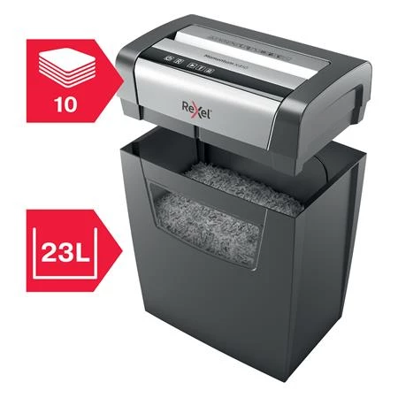 Iratmegsemmisítő, konfetti, 10 lap, REXEL Momentum X410, biztonsági fokozat: P-4, 23 lieres tartály