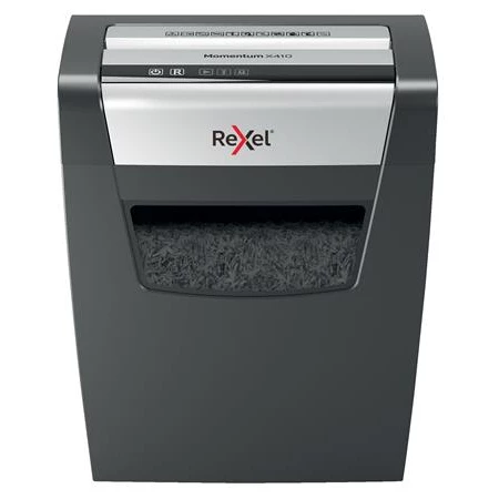 Iratmegsemmisítő, konfetti, 10 lap, REXEL Momentum X410, biztonsági fokozat: P-4, 23 lieres tartály