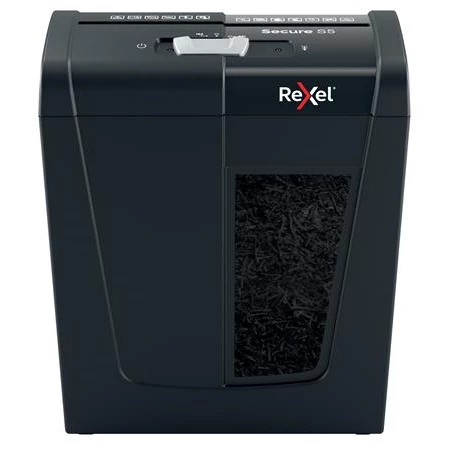 Iratmegsemmisítő, csík, 5 lap, REXEL, Secure S5, biztonsági fokozat: P-2, 10 lieres tartály