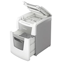 Iratmegsemmisítő, konfetti, 100 lap, LEITZ IQ AutoFeed SmallOffice 100 P4 Pro, biztonsági fokozat:P-4, 34 lieres tartály