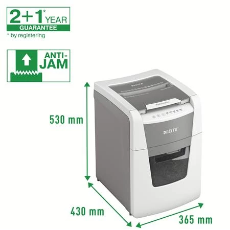 Iratmegsemmisítő, konfetti, 100 lap, LEITZ IQ AutoFeed SmallOffice 100 P4 Pro, biztonsági fokozat:P-4, 34 lieres tartály