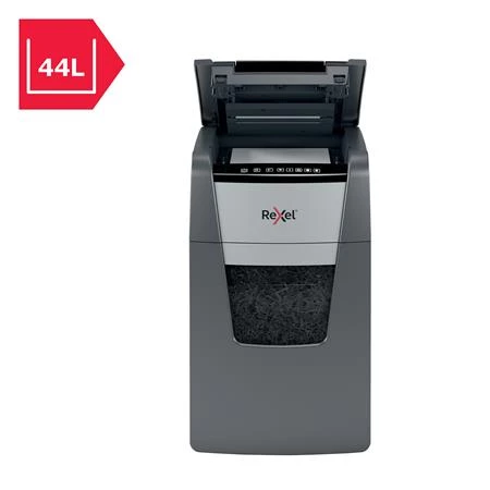 Iratmegsemmisítő, konfetti, 150 lap, REXEL, Optimum AutoFeed+ 150X, biztonsági fokozat: P-4, 44 lieres tartály