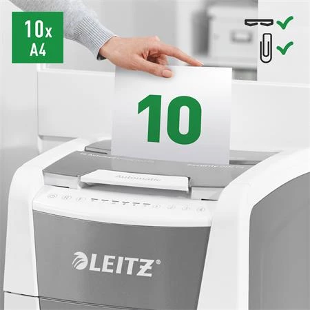 Iratmegsemmisítő, konfetti, 300 lap, LEITZ "Q AutoFeed Office 300 P4 Pro, biztonsági fokozat: P-4, 60 lieres tartály