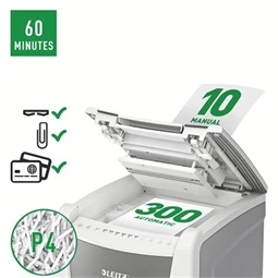 Iratmegsemmisítő, konfetti, 300 lap, LEITZ "Q AutoFeed Office 300 P4 Pro, biztonsági fokozat: P-4, 60 lieres tartály