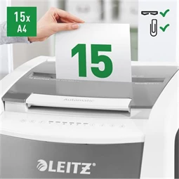 Iratmegsemmisítő, konfetti, 600 lap, LEITZ IQ AutoFeed Office 600 P4, biztonsági fokozat: P-4, 110 lieres tartály