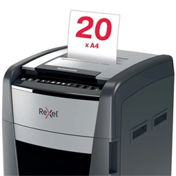 Iratmegsemmisítő, konfetti, 750 lap, REXEL, Optimum AutoFeed+ 750X, biztonsági fokozat: P-4, 140 lieres tartály