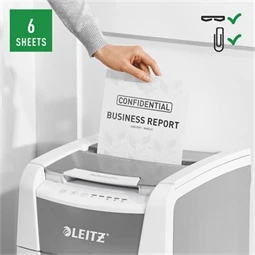 Iratmegsemmisítő, mikrokonfetti, 100 lap, LEITZ IQ AutoFeed SmallOffice 100 P5 Pro, biztonsági fokozat: P-5, 34 l