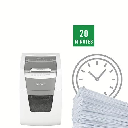 Iratmegsemmisítő, mikrokonfetti, 100 lap, LEITZ IQ AutoFeed SmallOffice 100 P5 Pro, biztonsági fokozat: P-5, 34 l