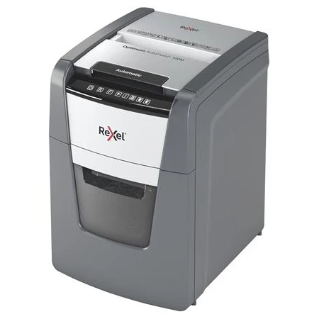 Iratmegsemmisítő, mikrokonfetti, 100 lap, REXEL Optimum AutoFeed+ 100M, biztonsági fokozat: P-5, 34 lieres tartály