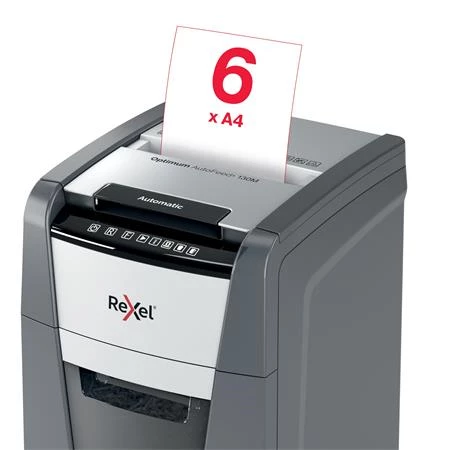 Iratmegsemmisítő, mikrokonfetti, 130 lap, REXEL, Optimum AutoFeed+ 130M, biztonsági fokozat: P-5, 4 lieres tartály