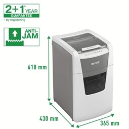 Iratmegsemmisítő, mikrokonfetti, 150 lap, LEITZ IQ AutoFeed Office 150 P5 Pro, biztonsági fokozat: P-5, 44 lit tartály