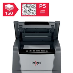 Iratmegsemmisítő, mikrokonfetti, 150 lap, REXEL Optimum AutoFeed+ 150M