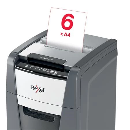 Iratmegsemmisítő, mikrokonfetti, 150 lap, REXEL Optimum AutoFeed+ 150M