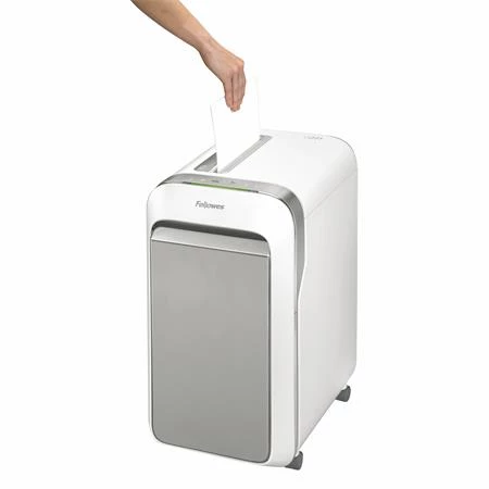 Iratmegsemmisítő, mikrokonfetti, 18 lap, FELLOWES Powershred LX221, fehér, biztonsági fokozat: P-5, 30 literes tartály