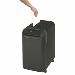 Iratmegsemmisítő, mikrokonfetti, 18 lap, FELLOWES Powershred LX221, fekete, biztonsági fokozat: P-5, 30 literes tartály