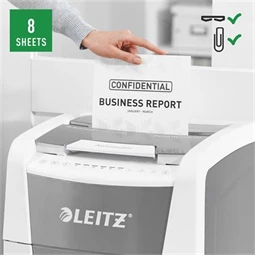 Iratmegsemmisítő, mikrokonfetti, 300 lap, LEITZ IQ AutoFeed Office 300 P5 Pro, biztonsági fokozat: P-5, 60 lit tartály
