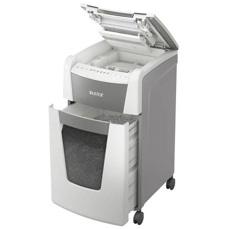 Iratmegsemmisítő, mikrokonfetti, 300 lap, LEITZ IQ AutoFeed Office 300 P5 Pro, biztonsági fokozat: P-5, 60 lit tartály