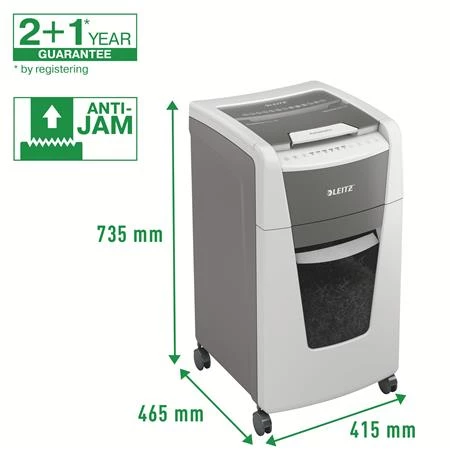 Iratmegsemmisítő, mikrokonfetti, 300 lap, LEITZ IQ AutoFeed Office 300 P5 Pro, biztonsági fokozat: P-5, 60 lit tartály