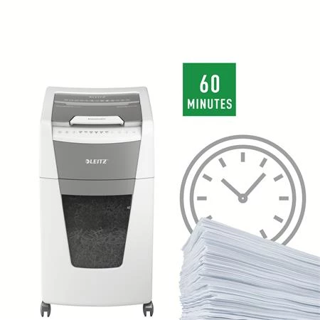 Iratmegsemmisítő, mikrokonfetti, 300 lap, LEITZ IQ AutoFeed Office 300 P5 Pro, biztonsági fokozat: P-5, 60 lit tartály
