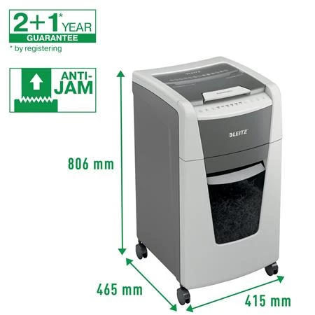 Iratmegsemmisítő, mikrokonfetti, 300 lap, LEITZ IQ AutoFeed Office 300 P5 Pro, biztonsági fokozat: P-5, 60 lit tartály