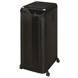 Iratmegsemmisítő, mikrokonfetti, 600 lap, FELLOWES AutoMax 600M, fekete, biztonsági fokozat: P-5, 83 literes tartály