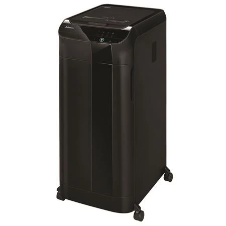 Iratmegsemmisítő, mikrokonfetti, 600 lap, FELLOWES AutoMax 600M, fekete, biztonsági fokozat: P-5, 83 literes tartály