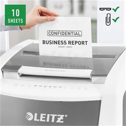 Iratmegsemmisítő, mikrokonfetti, 600 lap, LEITZ IQ AutoFeed Office 600 P5, biztonsági fokozat: P-5, 110 literes tartály