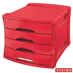 Irattároló doboz ESSELTE Europost, Vivida műanyag, 4 fiókos, piros