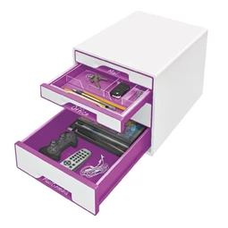 Irattároló doboz LEITZ Wow Cube műanyag, 4 fiókos, fehér/lila