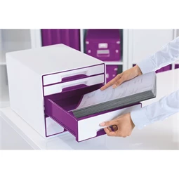 Irattároló doboz LEITZ Wow Cube műanyag, 4 fiókos, fehér/lila