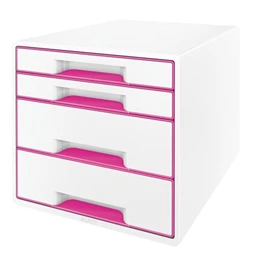 Irattároló doboz LEITZ Wow Cube műanyag, 4 fiókos, fehér/rózsaszín