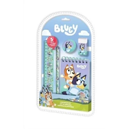 Írószer készlet, 5db-os BLUEY, vonalzó, jegyzetfüzet, radír, ceruza, hegyező