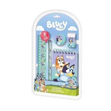 Írószer készlet, 5db-os BLUEY, vonalzó, jegyzetfüzet, radír, ceruza, hegyező
