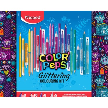 Írószer készlet, csillámos színező készlet, MAPED Color Peps, 31 darabos