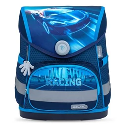 Iskolatáska ergonómikus BELMIL Compact Racing Blue Neon, versenyautó 37x30x19 cm mágneszárral
