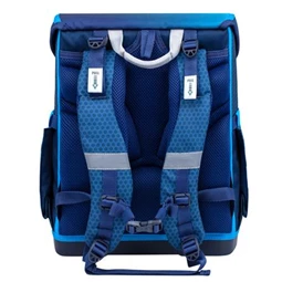 Iskolatáska ergonómikus BELMIL Compact Racing Blue Neon, versenyautó 37x30x19 cm mágneszárral