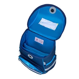 Iskolatáska ergonómikus BELMIL Compact Racing Blue Neon, versenyautó 37x30x19 cm mágneszárral